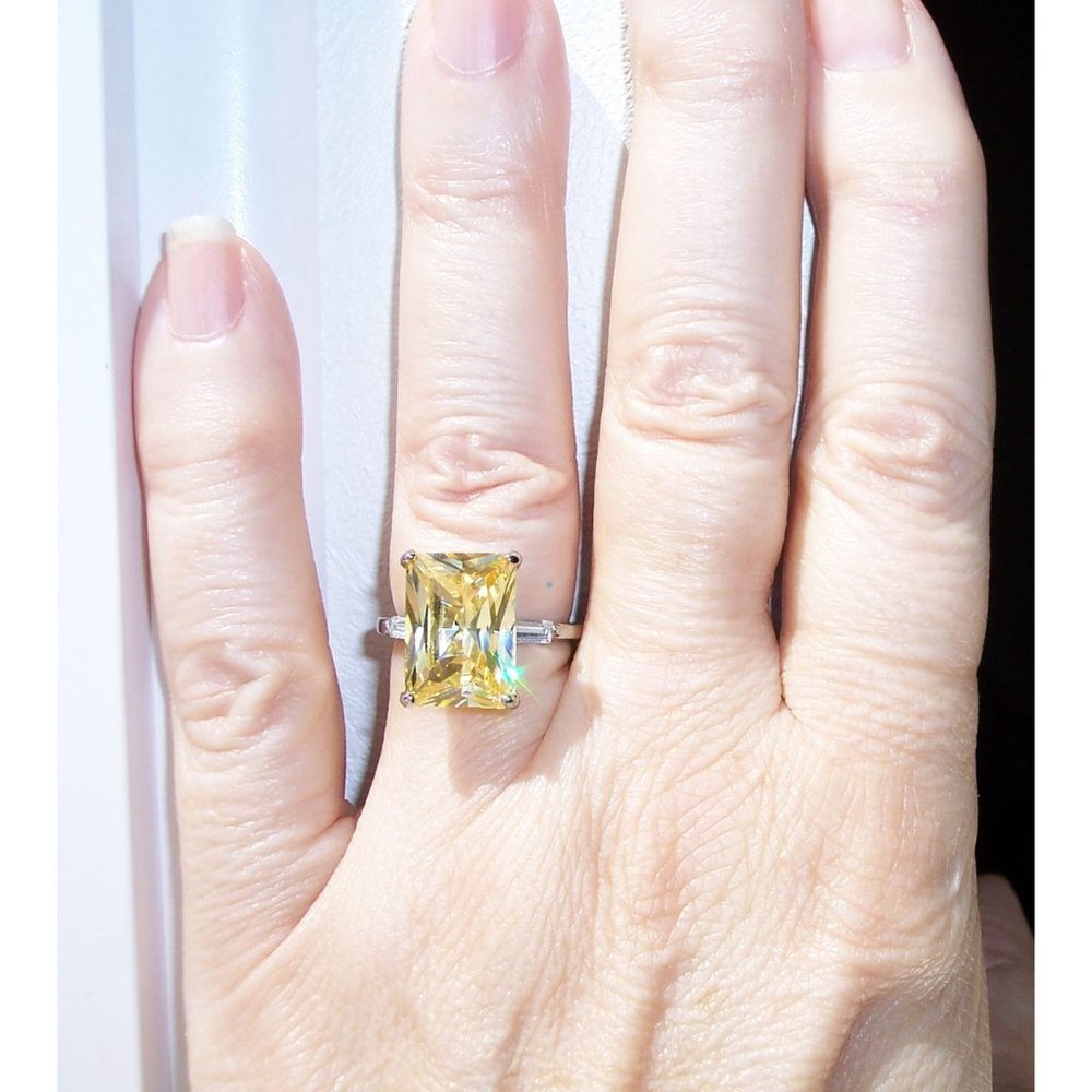 STAINLESS STEEL Canary Yellow Radiant Cut Cubic Zirconia Ring - Picture 3 of 16